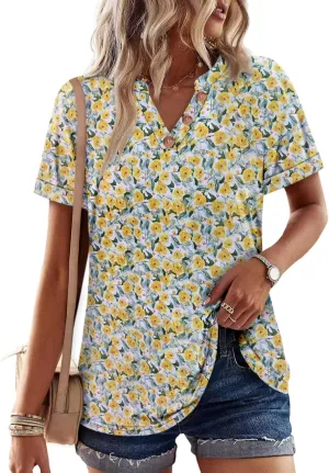 BETTE BOUTIK Womens Summer Shirts Short Sleeve V Neck Tunic Tops Casual Fashion Blouses