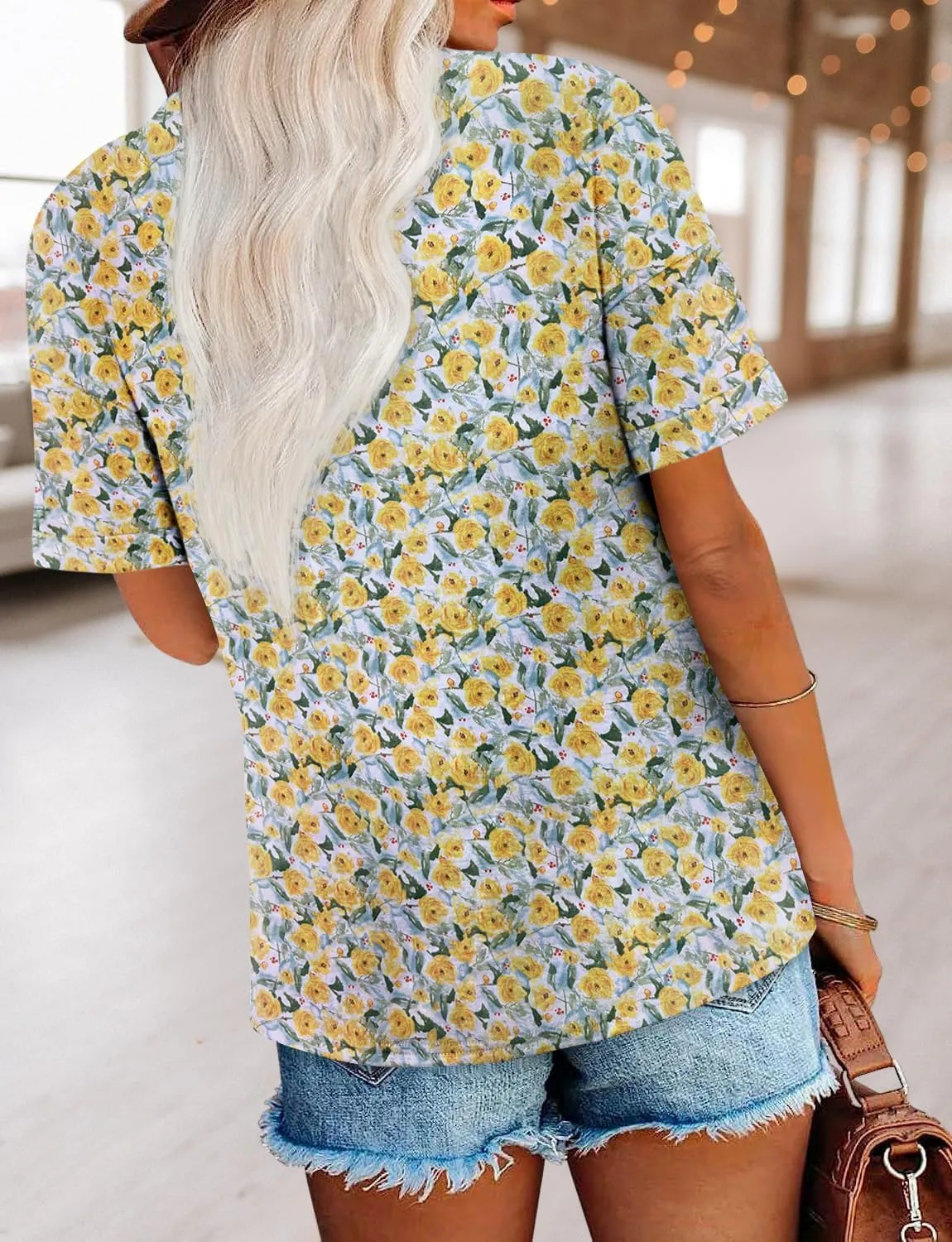 BETTE BOUTIK Womens Summer Shirts Short Sleeve V Neck Tunic Tops Casual Fashion Blouses