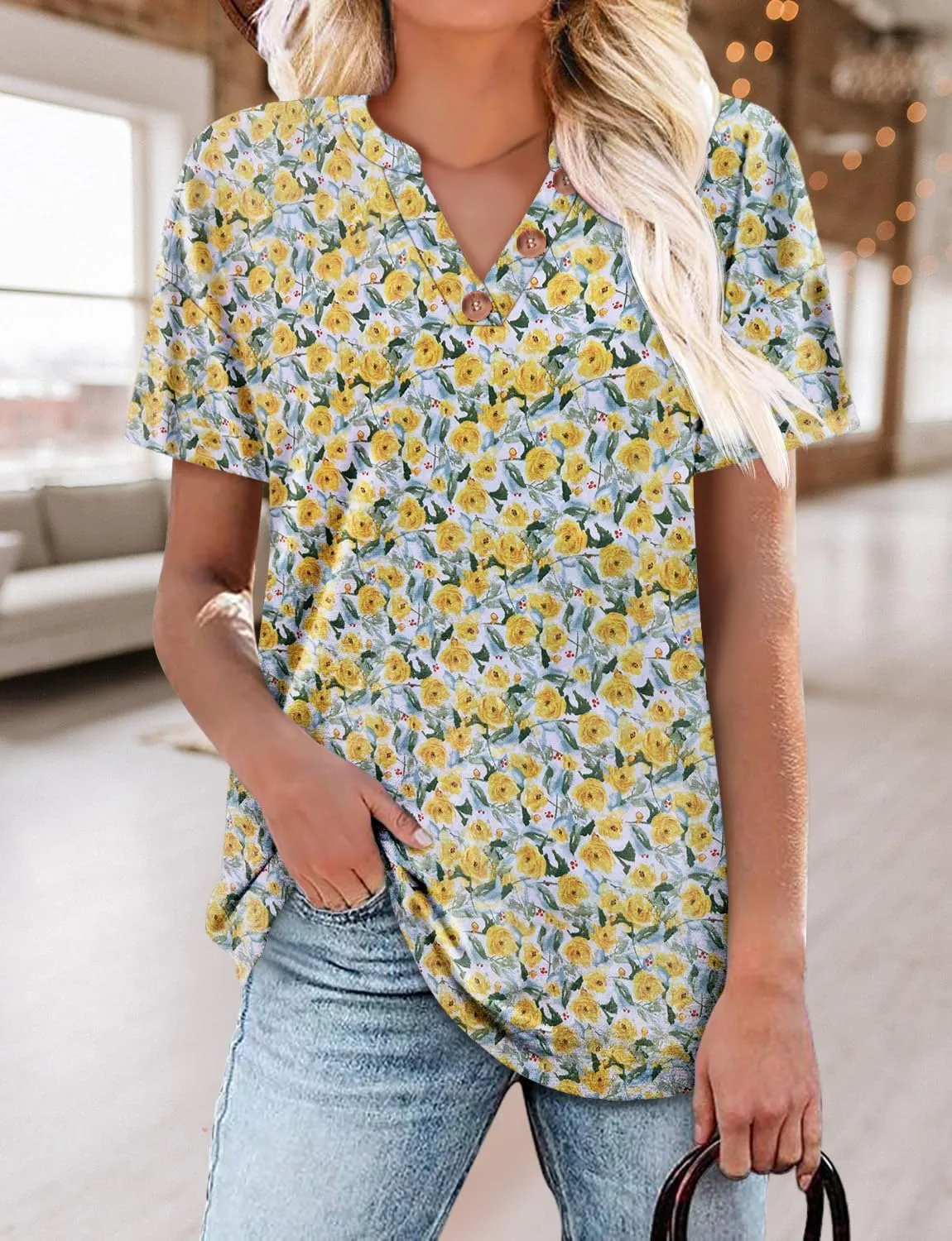 BETTE BOUTIK Womens Summer Shirts Short Sleeve V Neck Tunic Tops Casual Fashion Blouses