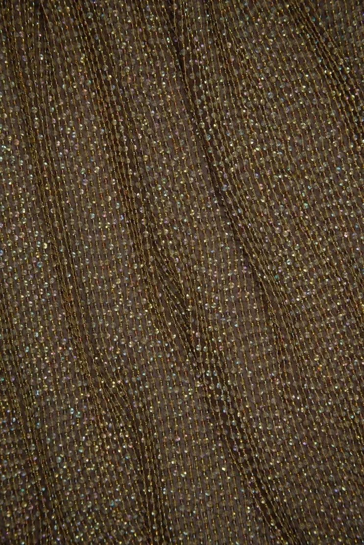 Brown Sequins & Beads on Silk Chiffon Fabric