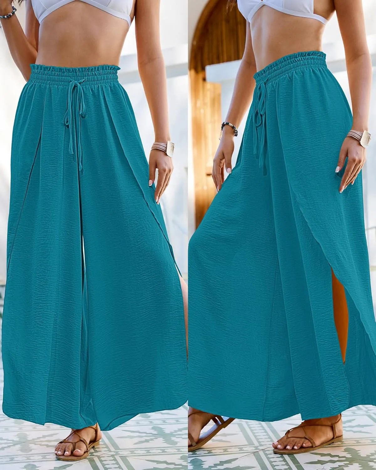 Bsubseach Cover Up Pants for Women 2025 Wide Leg Pants High Waisted Palazzo Beach Coverup Flowy Pant with Slits Trousers