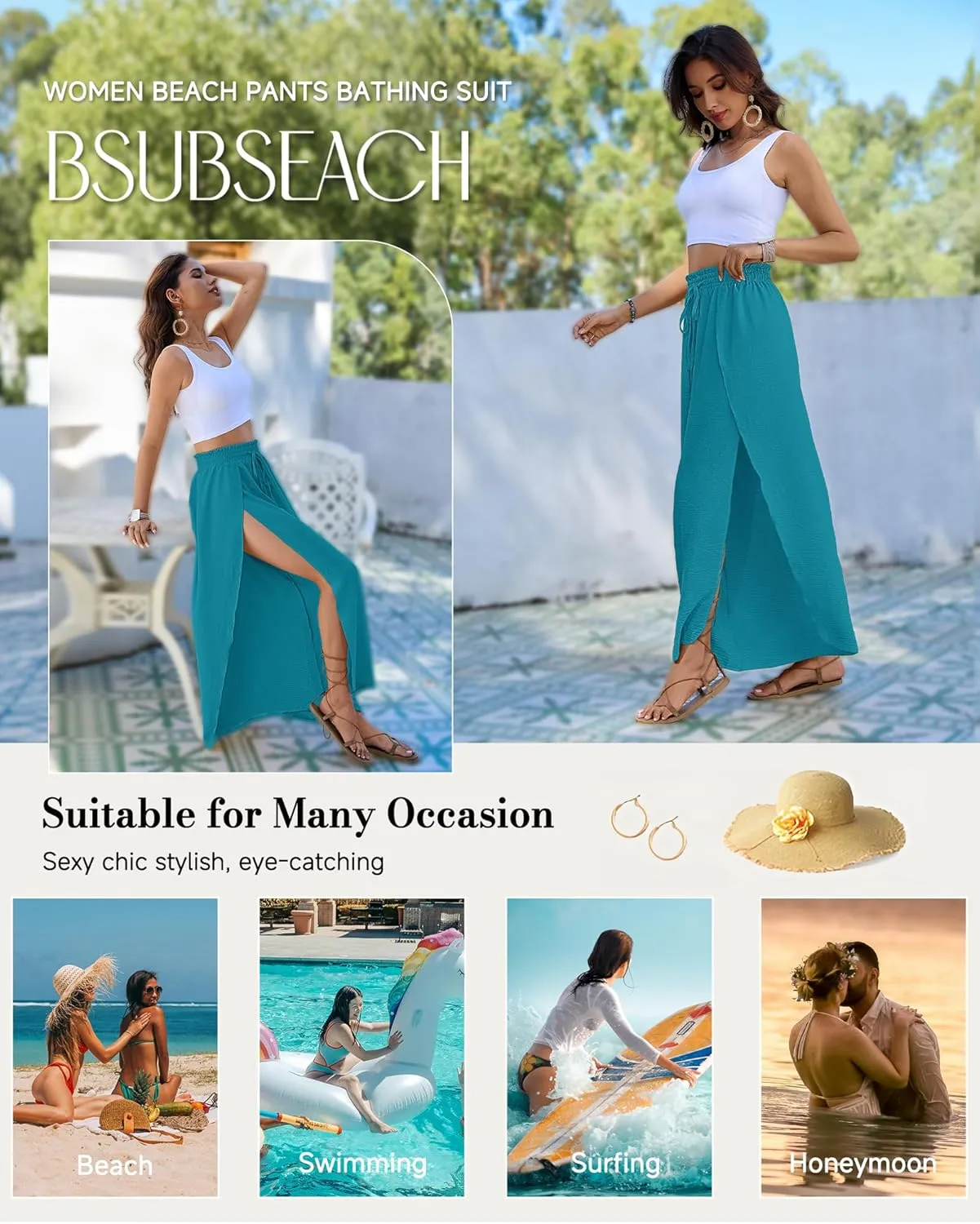Bsubseach Cover Up Pants for Women 2025 Wide Leg Pants High Waisted Palazzo Beach Coverup Flowy Pant with Slits Trousers