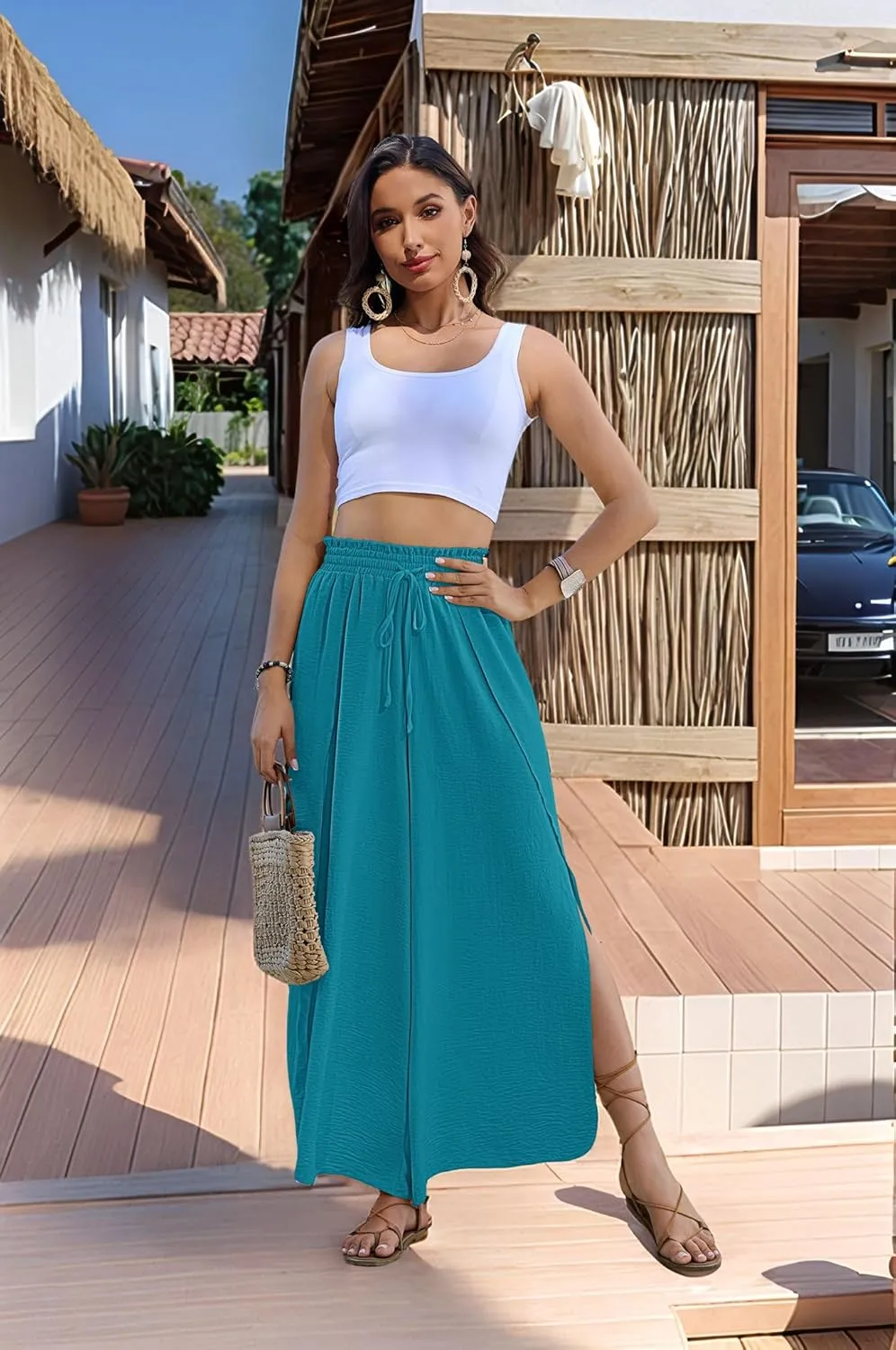 Bsubseach Cover Up Pants for Women 2025 Wide Leg Pants High Waisted Palazzo Beach Coverup Flowy Pant with Slits Trousers