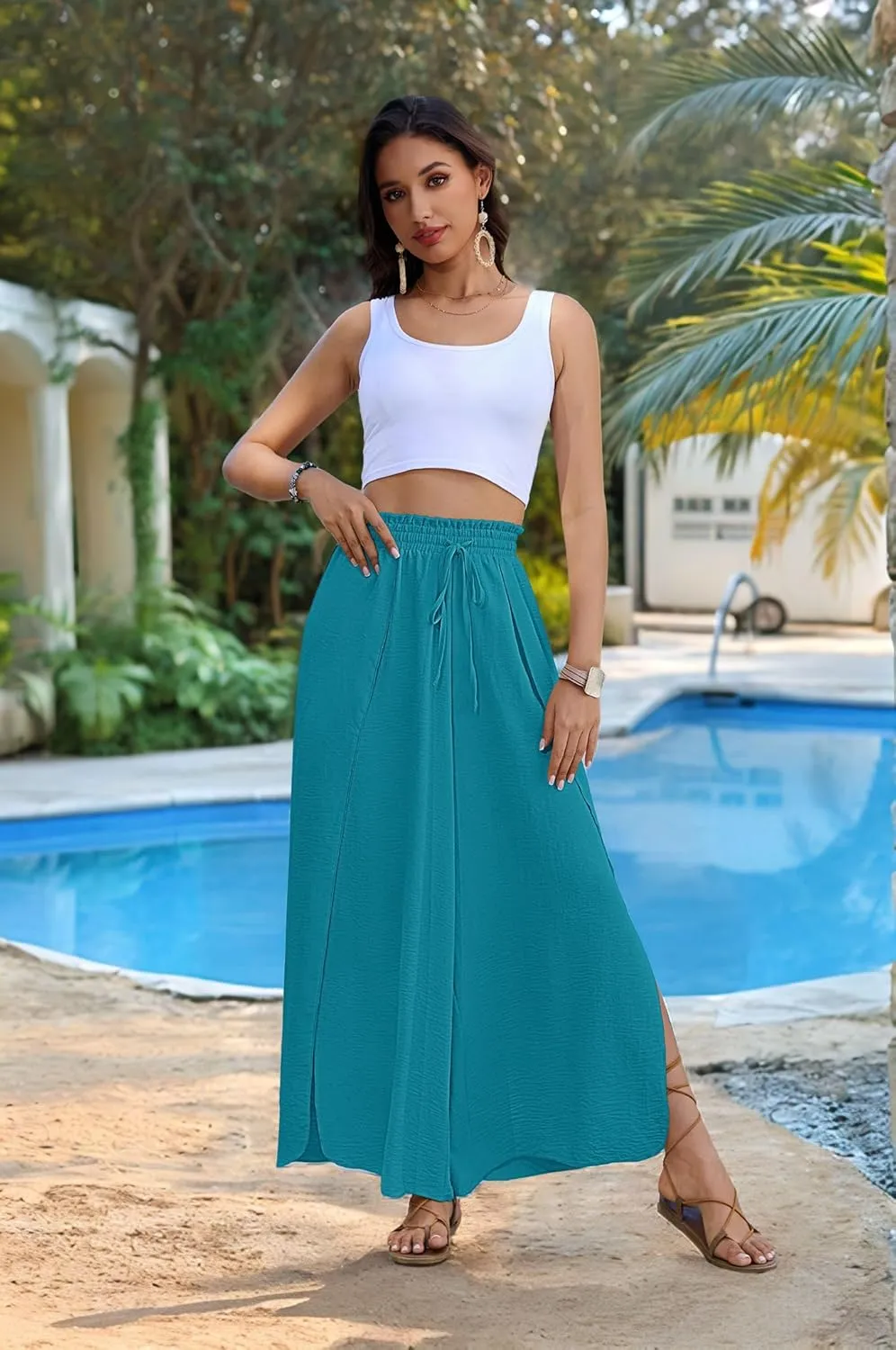 Bsubseach Cover Up Pants for Women 2025 Wide Leg Pants High Waisted Palazzo Beach Coverup Flowy Pant with Slits Trousers