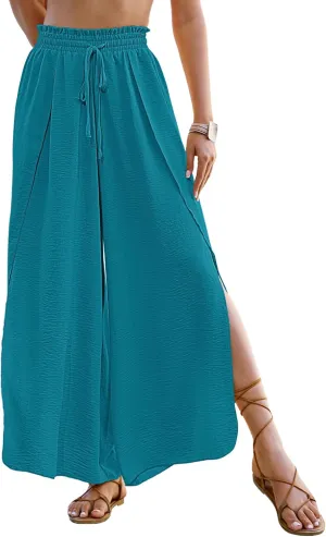 Bsubseach Cover Up Pants for Women 2025 Wide Leg Pants High Waisted Palazzo Beach Coverup Flowy Pant with Slits Trousers