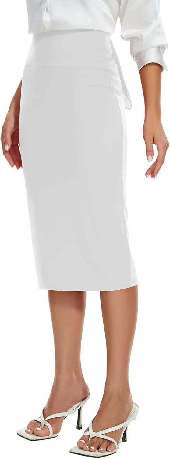 BSXIJIE Womens High Waist Stretch Office Work Pencil Skirt Midi Nylon Ponte Bodycon Skirt