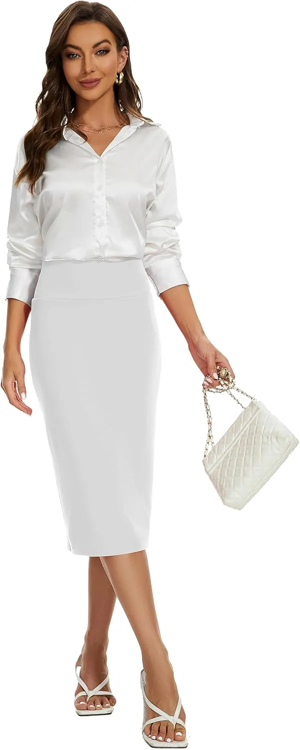 BSXIJIE Womens High Waist Stretch Office Work Pencil Skirt Midi Nylon Ponte Bodycon Skirt