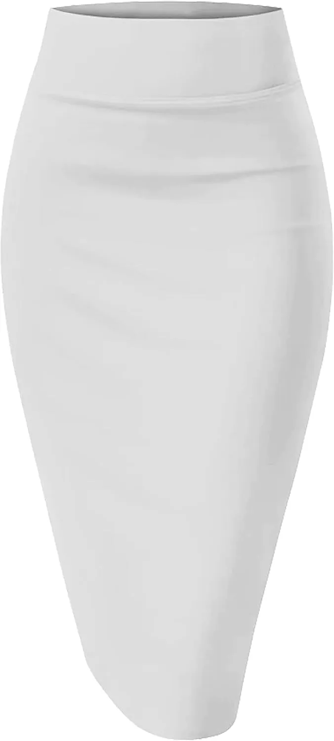 BSXIJIE Womens High Waist Stretch Office Work Pencil Skirt Midi Nylon Ponte Bodycon Skirt