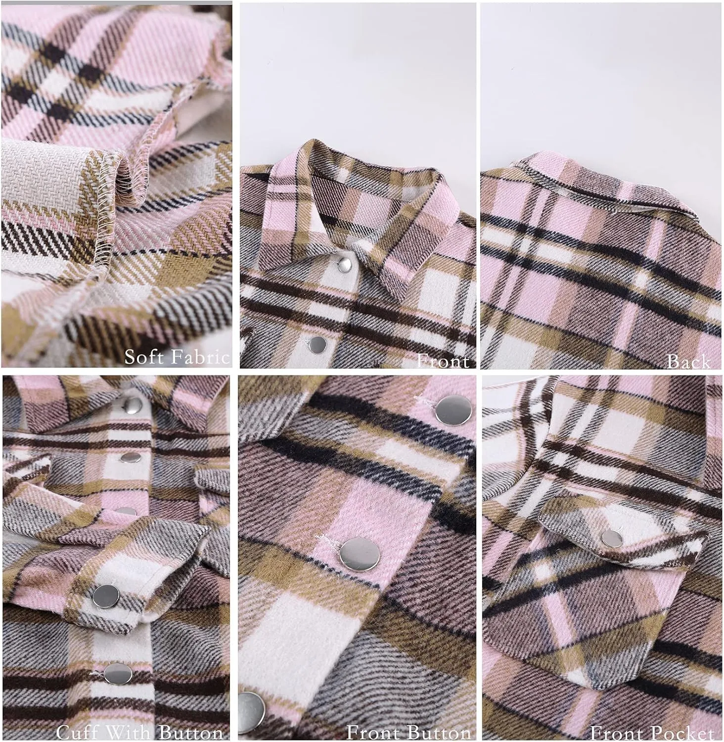 BTFBM Womens Plaid Jacket Long Sleeve Button Down Casual Flannel Shacket Shirts Loose Fall Spring Blouses Tops 2025