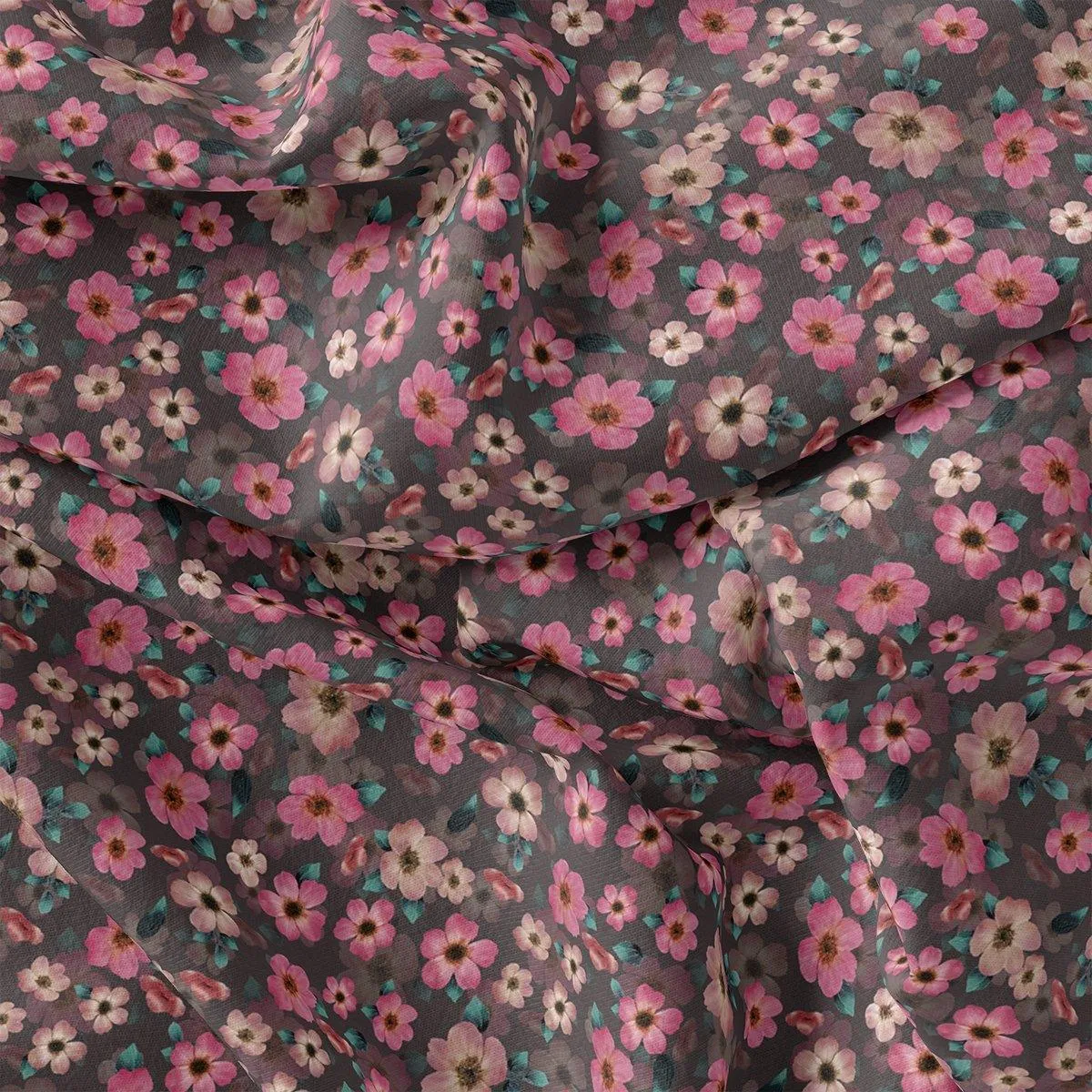 Buttercup Pink Floral Digital Printed Fabric - Rayon
