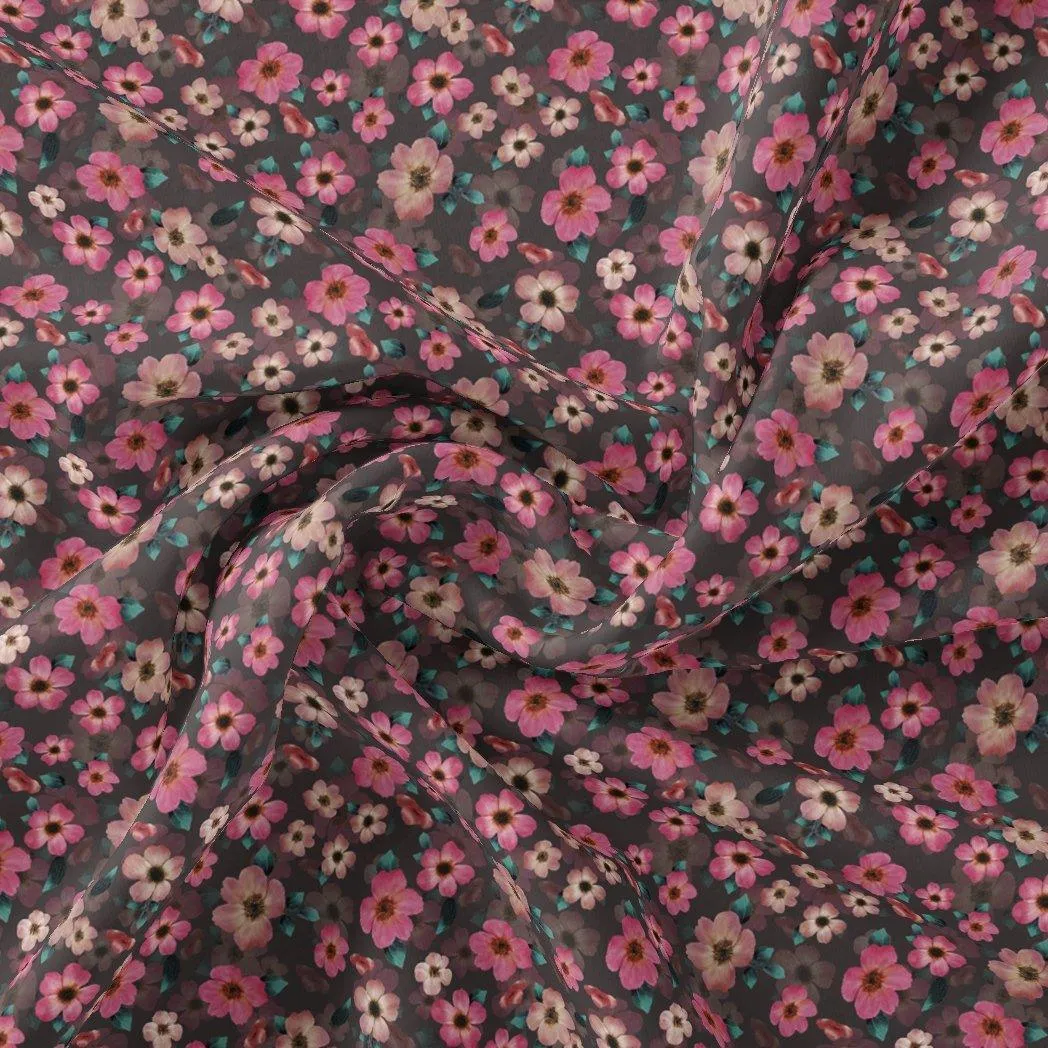 Buttercup Pink Floral Digital Printed Fabric - Rayon