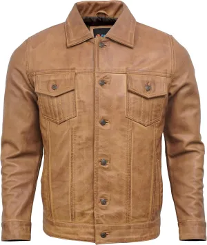Casual Real Lambskin Vintage Style Outwear Mens Leather Jackets - Turn Down Collar Leather Trucker Jacket Men