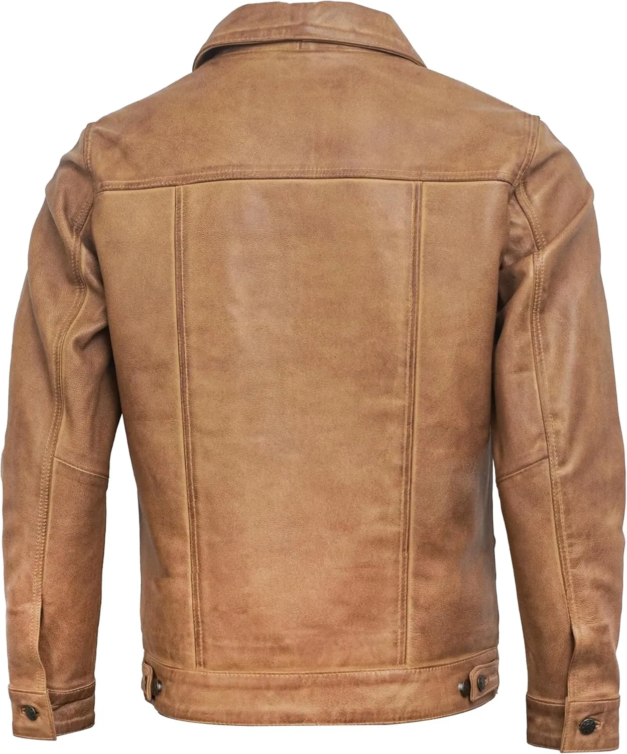 Casual Real Lambskin Vintage Style Outwear Mens Leather Jackets - Turn Down Collar Leather Trucker Jacket Men