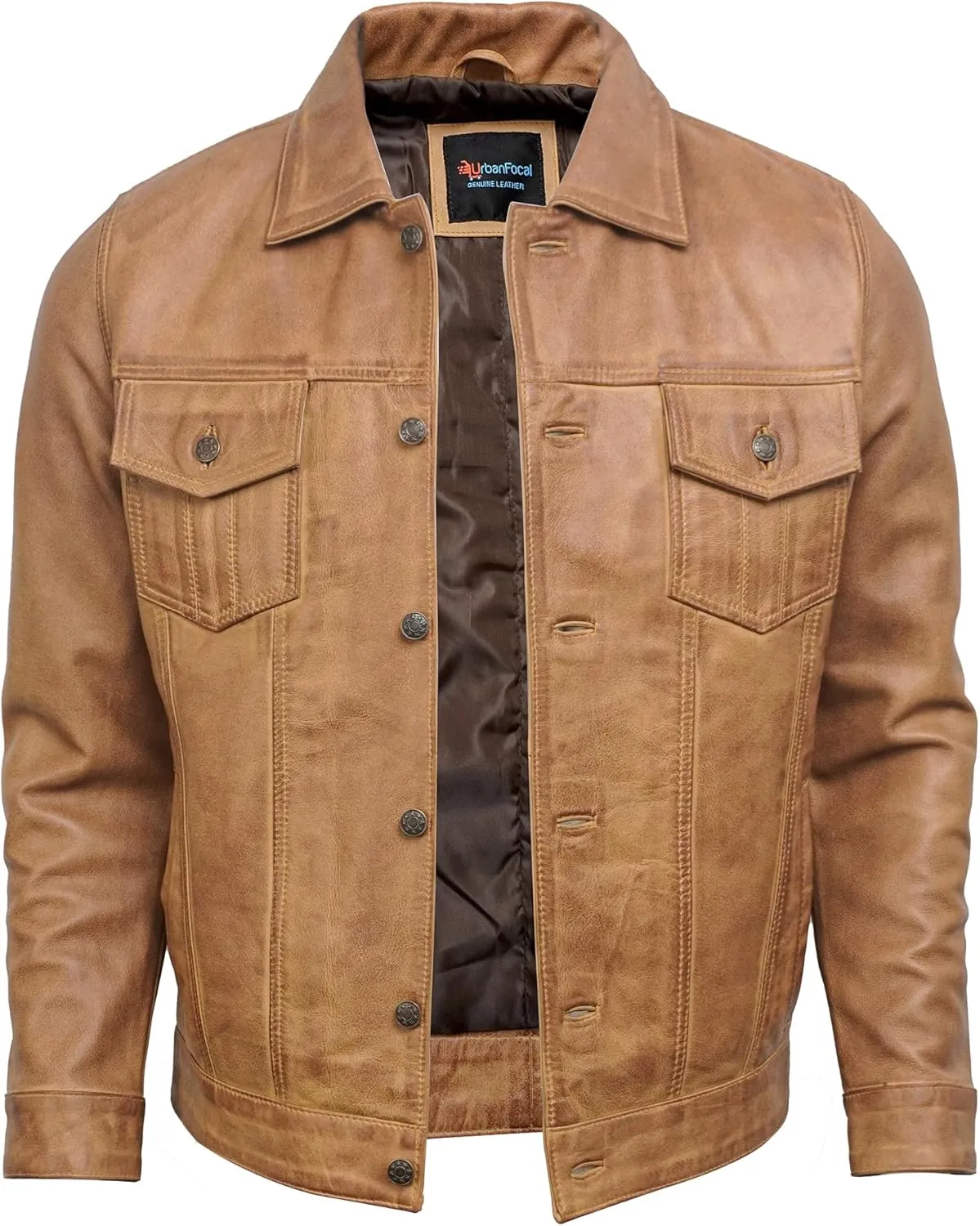 Casual Real Lambskin Vintage Style Outwear Mens Leather Jackets - Turn Down Collar Leather Trucker Jacket Men