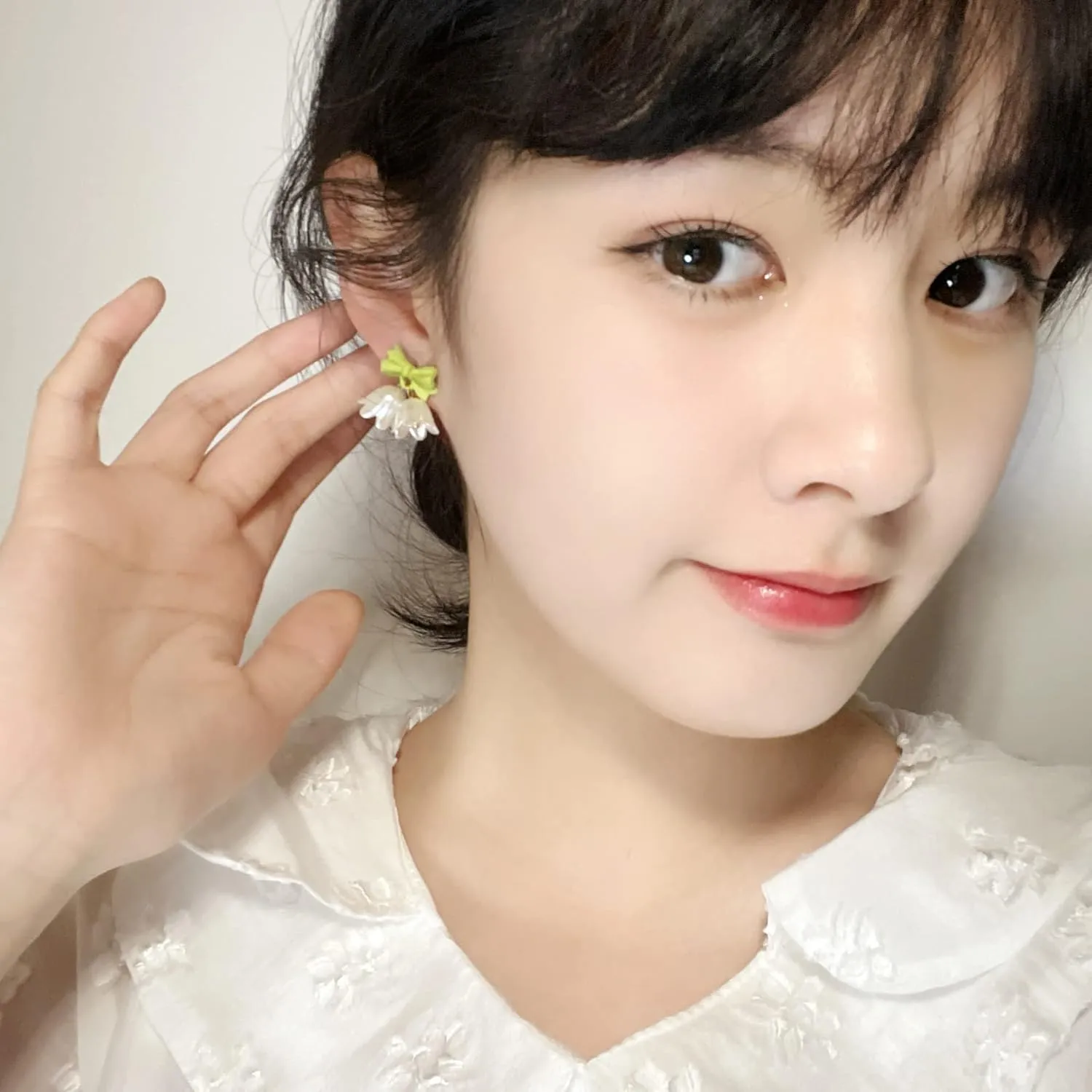 coadipress Tulip Flower Bow Knot Dangle Drop Earrings Dainty White Green Ribbon Stud Green Elegant Bell Floral Earrings
