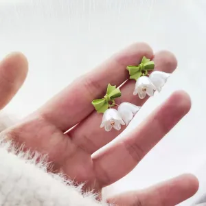 coadipress Tulip Flower Bow Knot Dangle Drop Earrings Dainty White Green Ribbon Stud Green Elegant Bell Floral Earrings