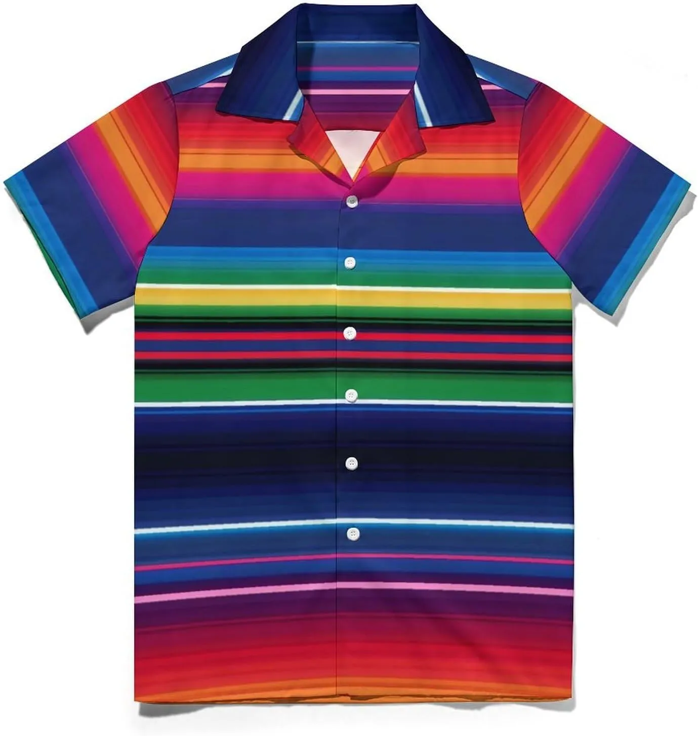 Colorful Mexican Stripes Print Cuban Collar Shirt Classic Design for Comfort and Style