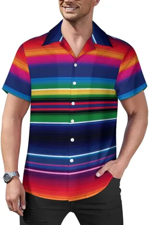 Colorful Mexican Stripes Print Cuban Collar Shirt Classic Design for Comfort and Style