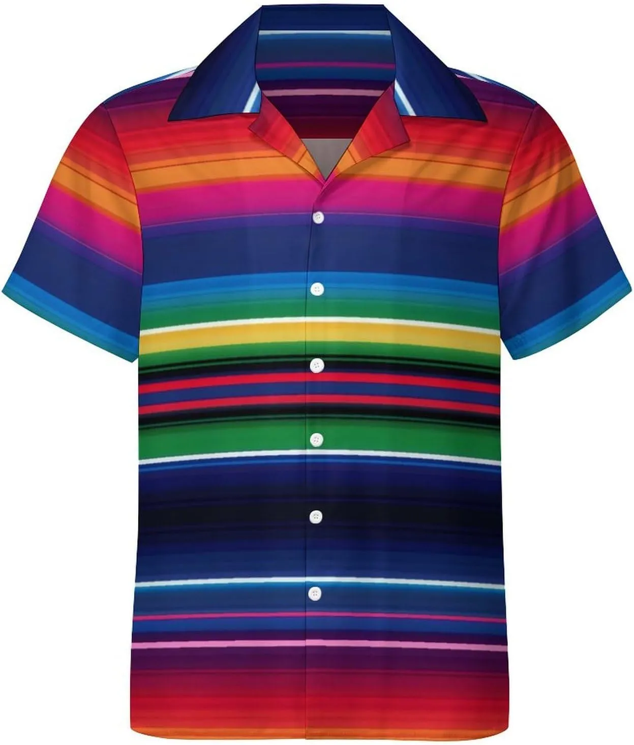 Colorful Mexican Stripes Print Cuban Collar Shirt Classic Design for Comfort and Style