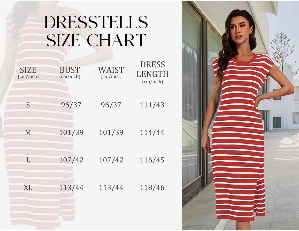 DRESSTELLS Women Summer Casual Striped Dresses, Knit Crew Neck Sleeveless Slit Hem Color Block Loose Midi Beach Dress