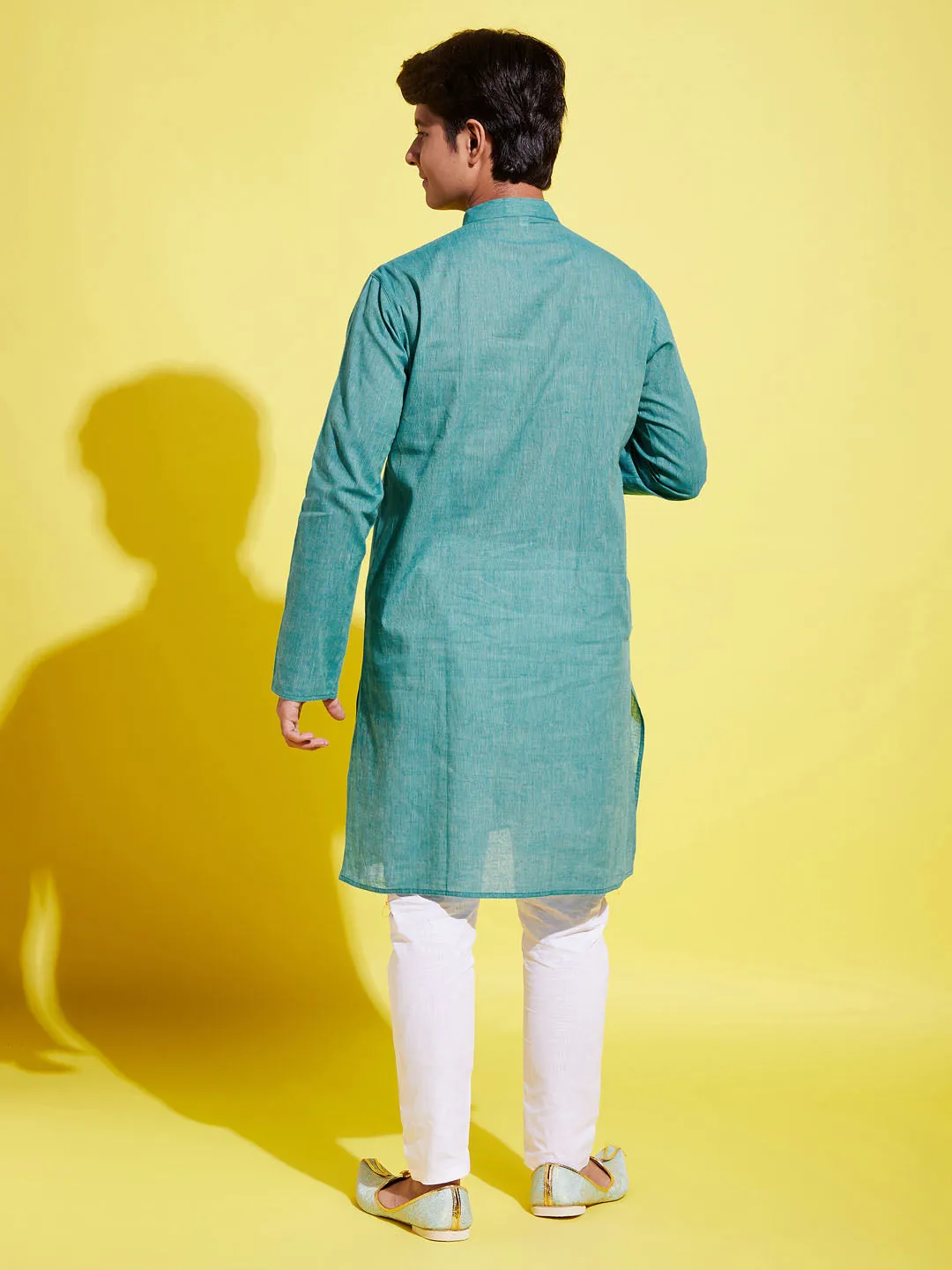 Jashvi Boy's Light Blue Cotton Kurta and Pyjama Set