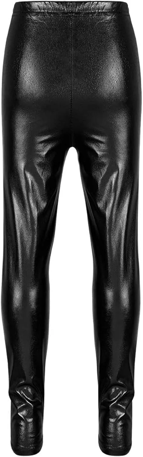Kids Girls Boys Metallic Leggings Pants Modern Hip Hop Street Dance Performance Costume Trousers