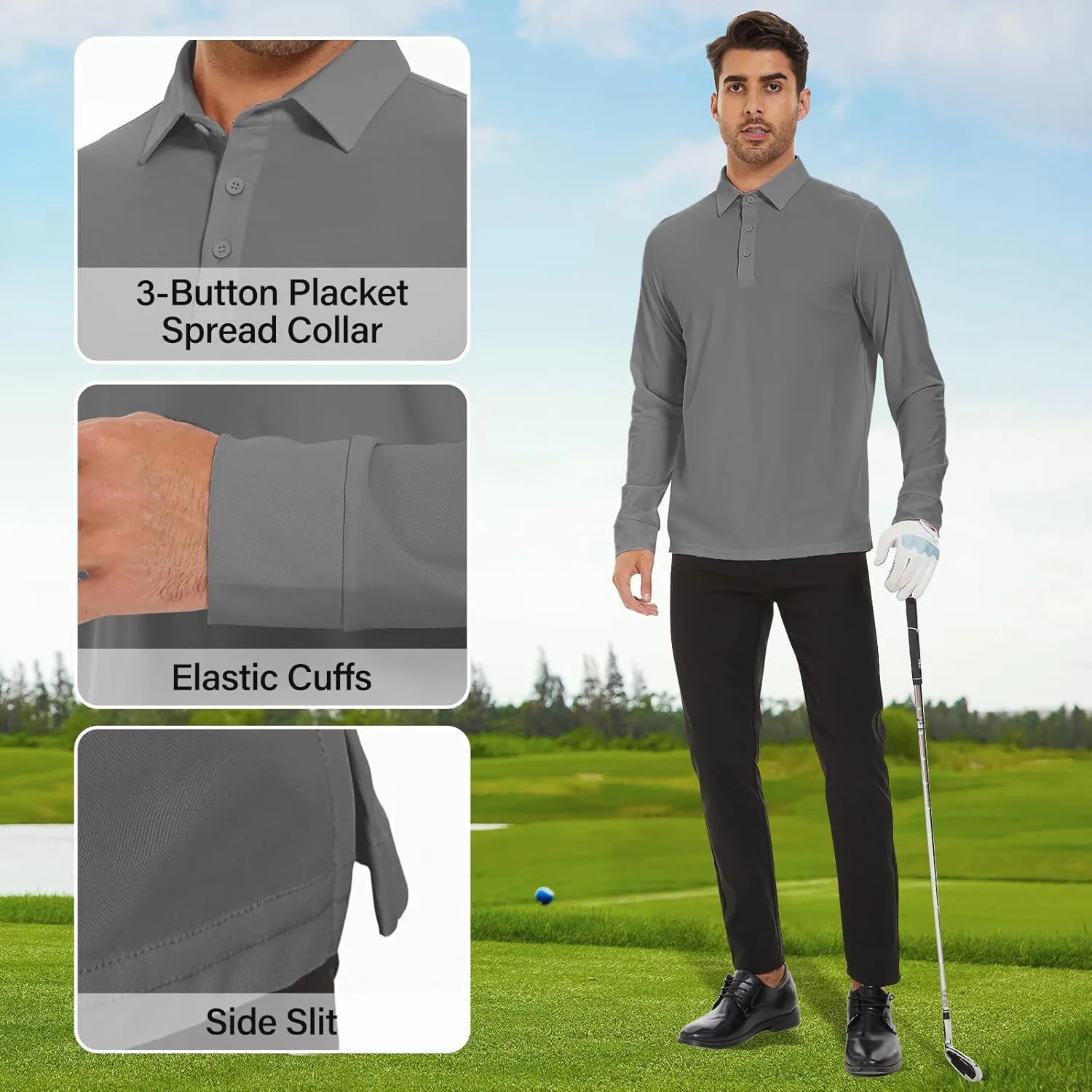 M MOTEEPI Polo for Men Long Sleeve Sun Protection Golf Shirts with Collar UPF 50  Performance Collared Fall Shirts Tennis