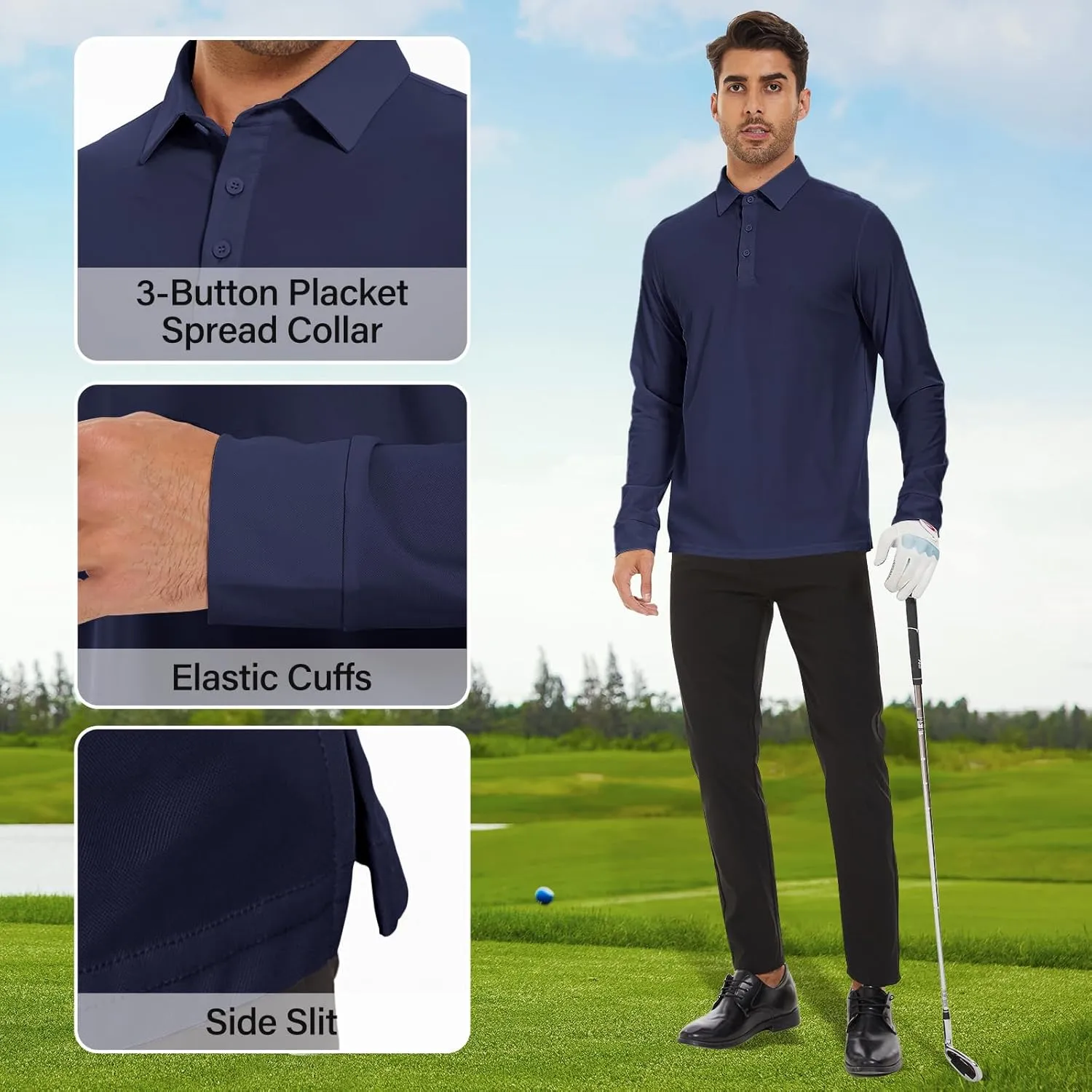 M MOTEEPI Polo for Men Long Sleeve Sun Protection Golf Shirts with Collar UPF 50  Performance Collared Fall Shirts Tennis