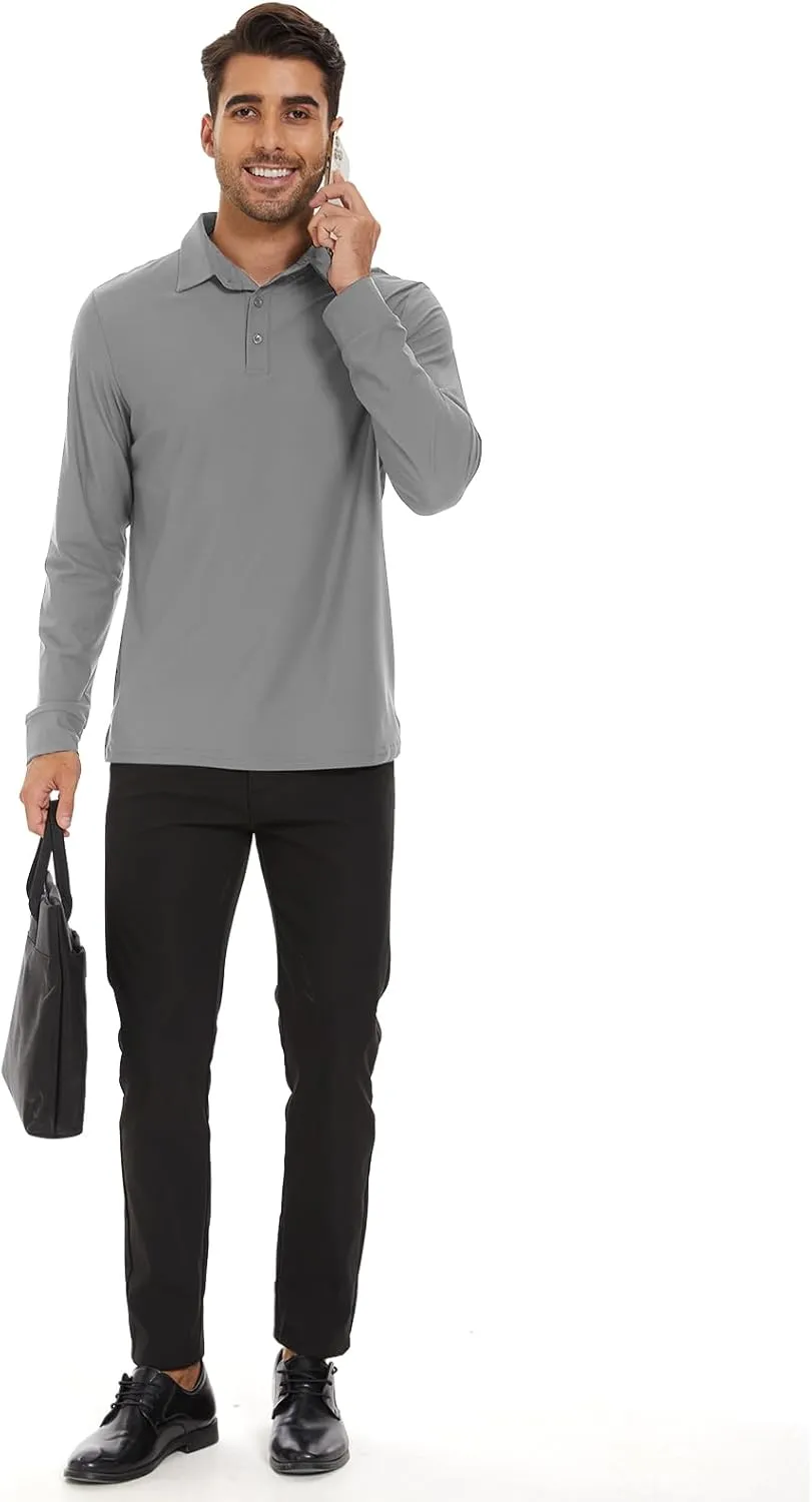 M MOTEEPI Polo for Men Long Sleeve Sun Protection Golf Shirts with Collar UPF 50  Performance Collared Fall Shirts Tennis