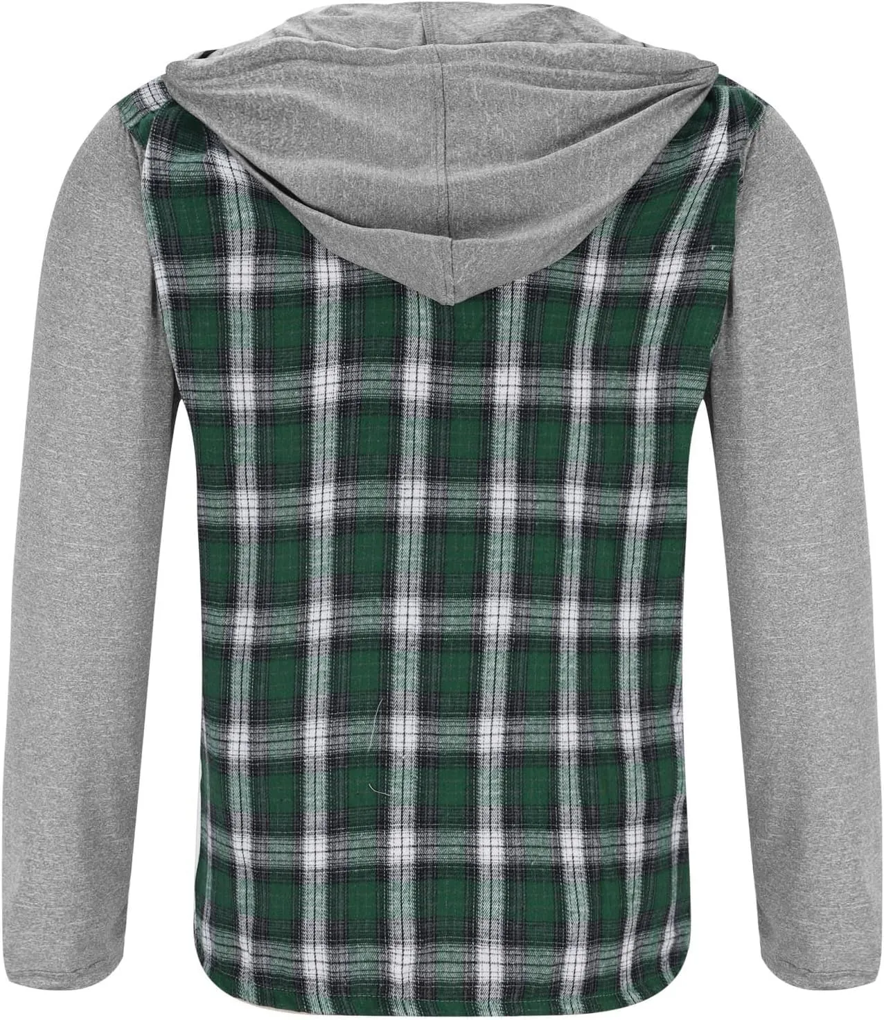 Men's Flannel Plaid Button Shirt Jackets with Hood, Casual Raglan Sleeve Checkered Hoody Shirts Fall Tops with Pocket