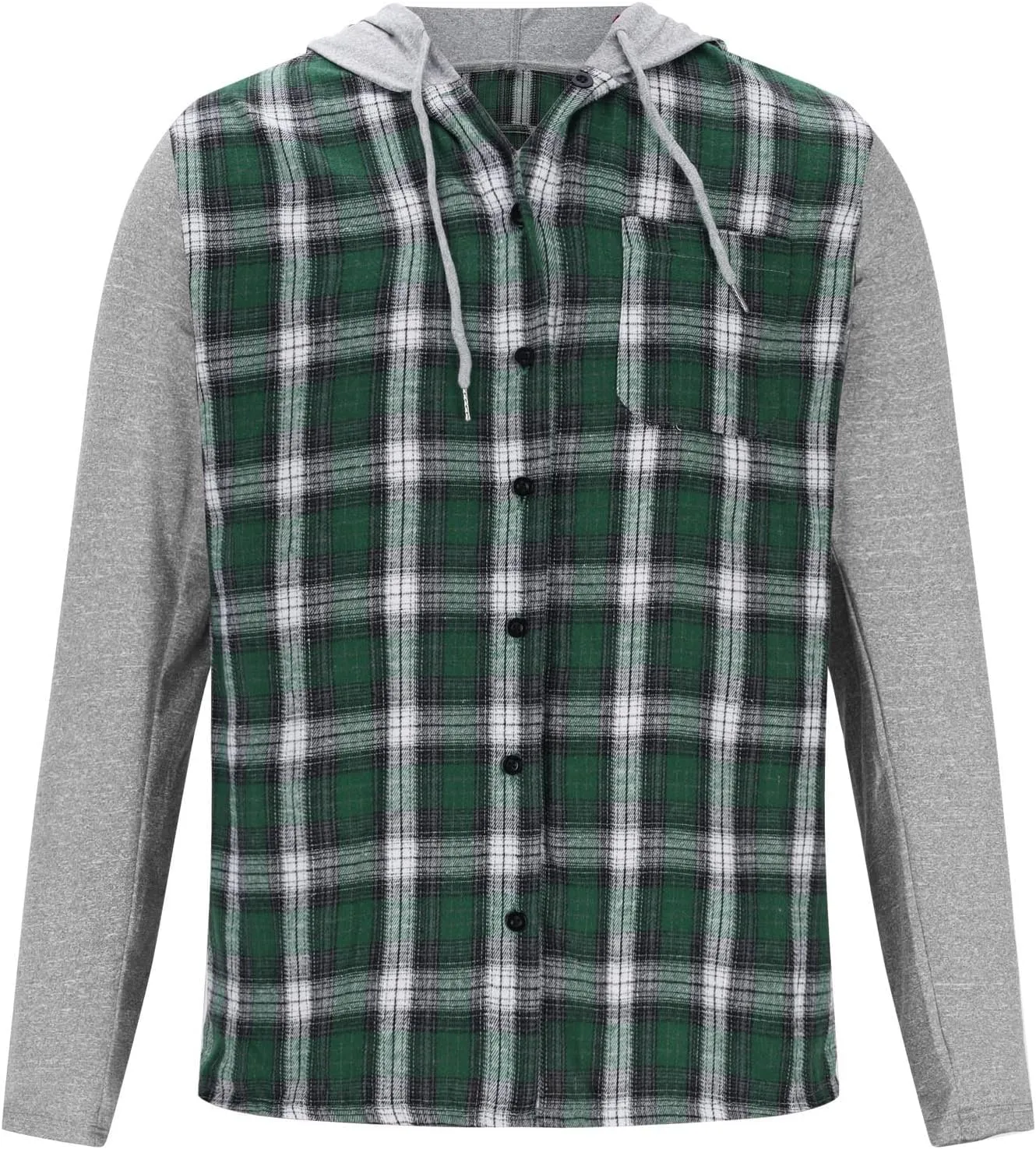 Men's Flannel Plaid Button Shirt Jackets with Hood, Casual Raglan Sleeve Checkered Hoody Shirts Fall Tops with Pocket