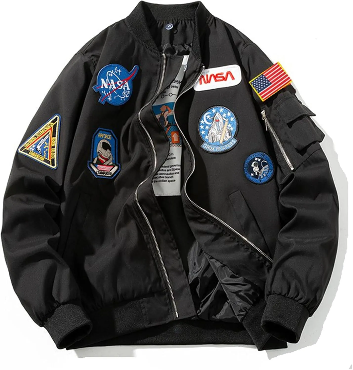 NASA jackets Men Biker Bomber Jacket, NASA Military Flight Jacket Light Air Force Moto Street Coat embroid