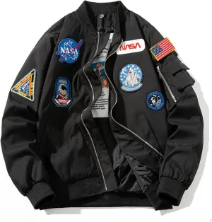 NASA jackets Men Biker Bomber Jacket, NASA Military Flight Jacket Light Air Force Moto Street Coat embroid