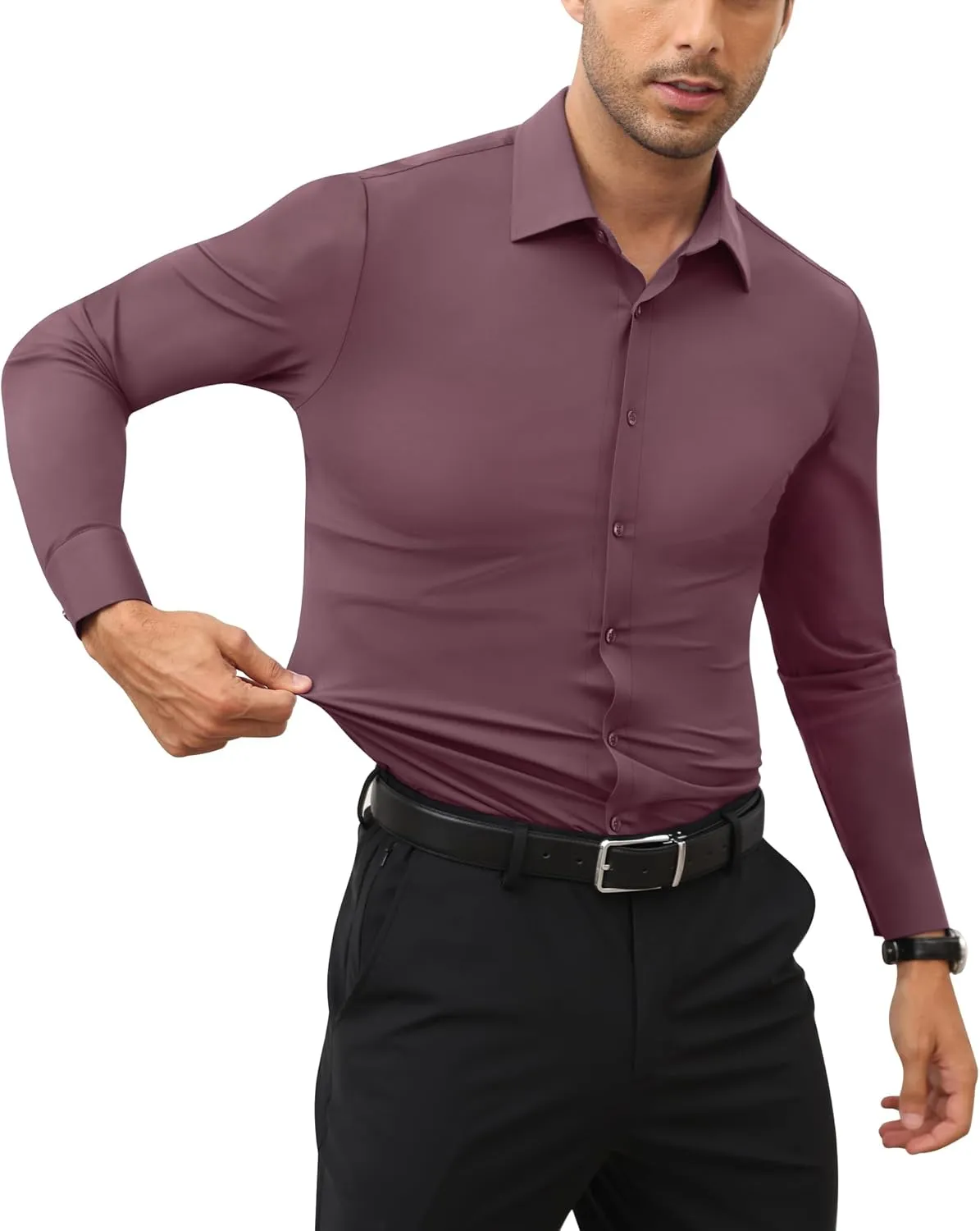 Stretch Mens Dress Shirts Long Sleeve Slim Fit Dress Shirts for Men Muscle Fit Wrinkle Free Button Down Shirt