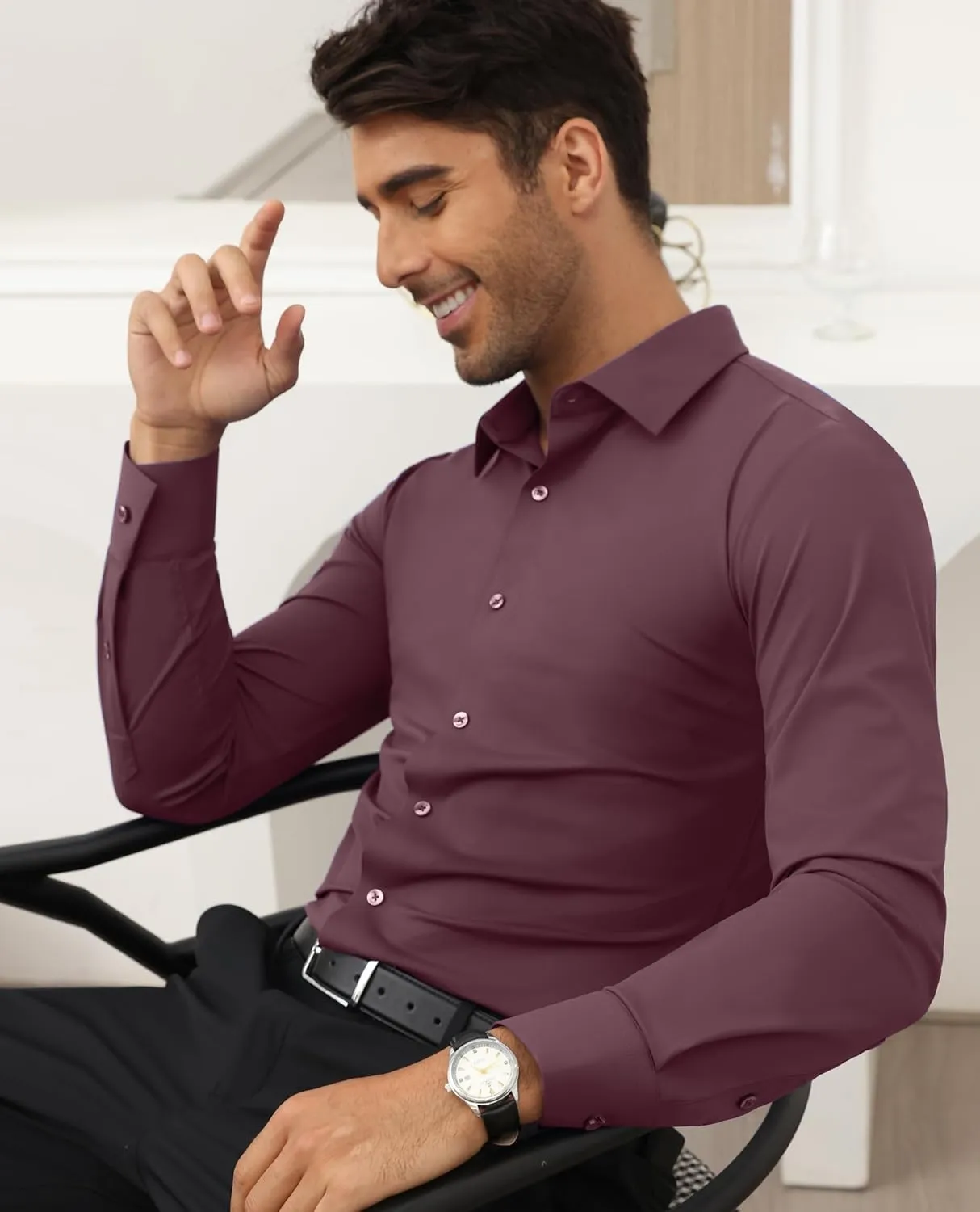 Stretch Mens Dress Shirts Long Sleeve Slim Fit Dress Shirts for Men Muscle Fit Wrinkle Free Button Down Shirt