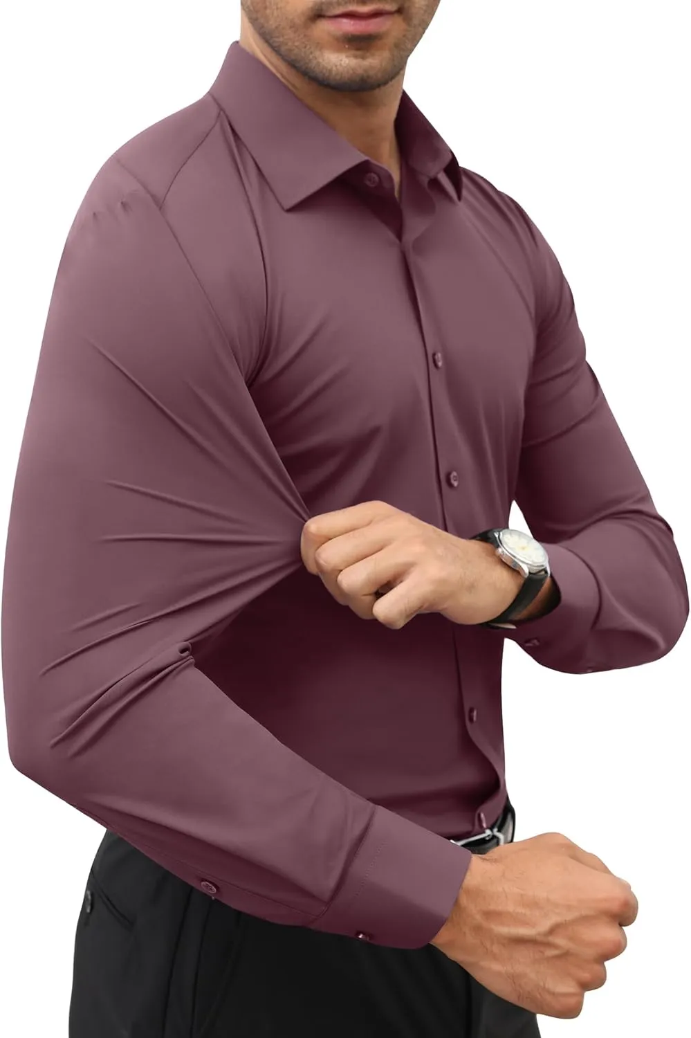 Stretch Mens Dress Shirts Long Sleeve Slim Fit Dress Shirts for Men Muscle Fit Wrinkle Free Button Down Shirt