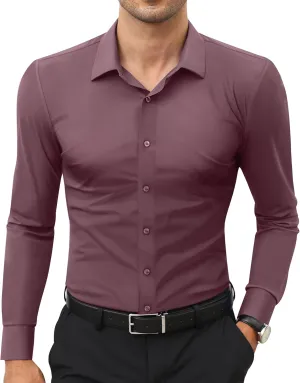 Stretch Mens Dress Shirts Long Sleeve Slim Fit Dress Shirts for Men Muscle Fit Wrinkle Free Button Down Shirt