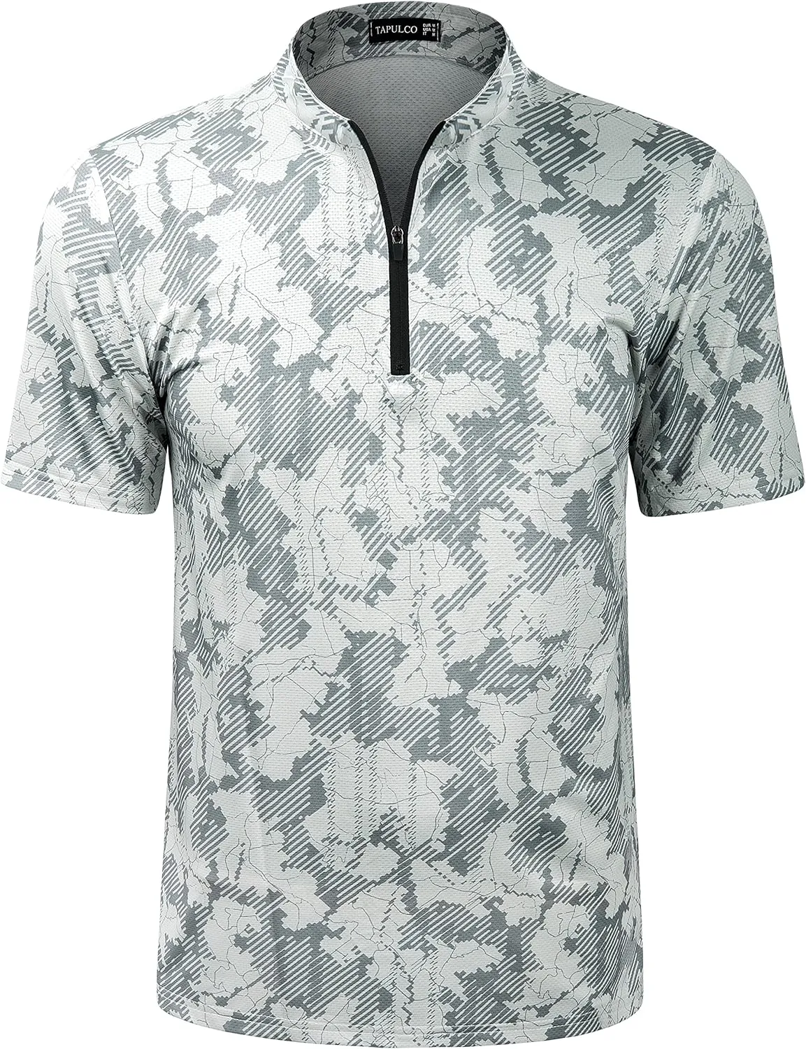 TAPULCO Mens Quick Dry Quarter Zip Performance Modern Printed Casual Sports T-Shirts Athletic Pullover Outdoor Hiking Tee