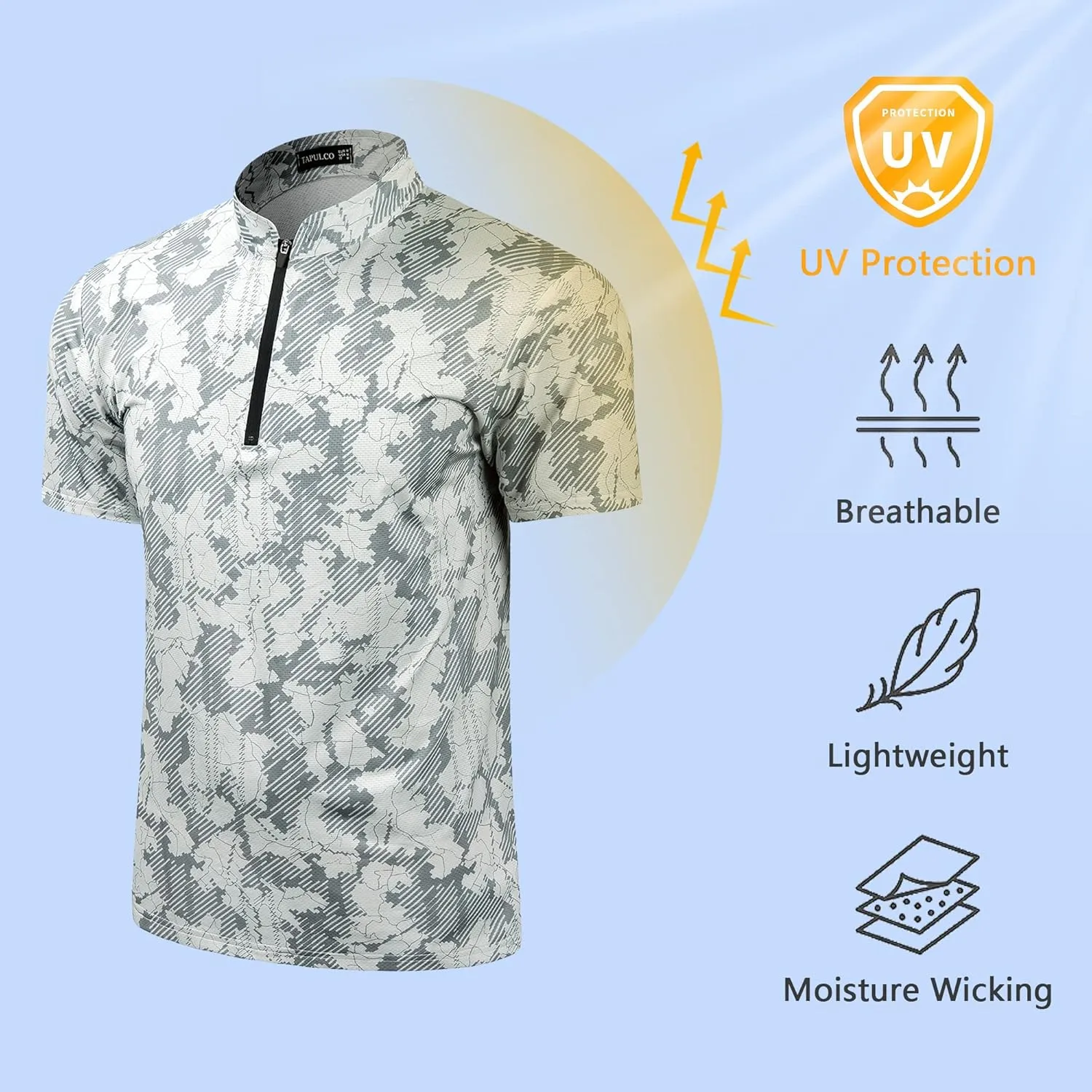 TAPULCO Mens Quick Dry Quarter Zip Performance Modern Printed Casual Sports T-Shirts Athletic Pullover Outdoor Hiking Tee