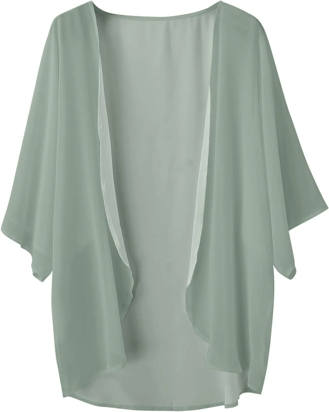 Women Chiffon Kimono Cardigan Dressy 3/4 Puff Sleeve Summer Beach Cover Up Sheer Capes Open Front Casual Shrug Blouse Tops