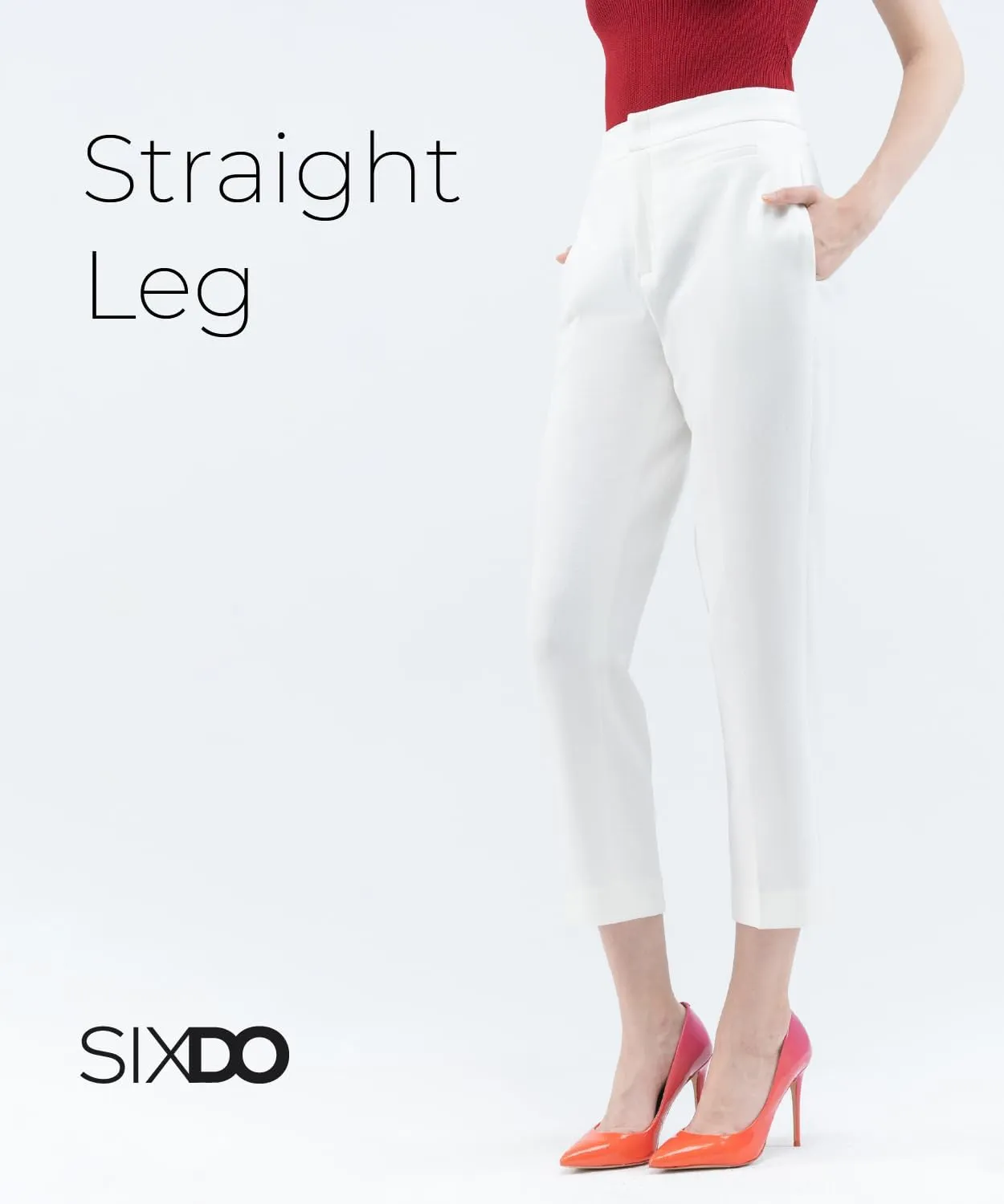 Womens Work Pants High Rise Woven Straight Leg Cropped Regular Fit Office Trousers