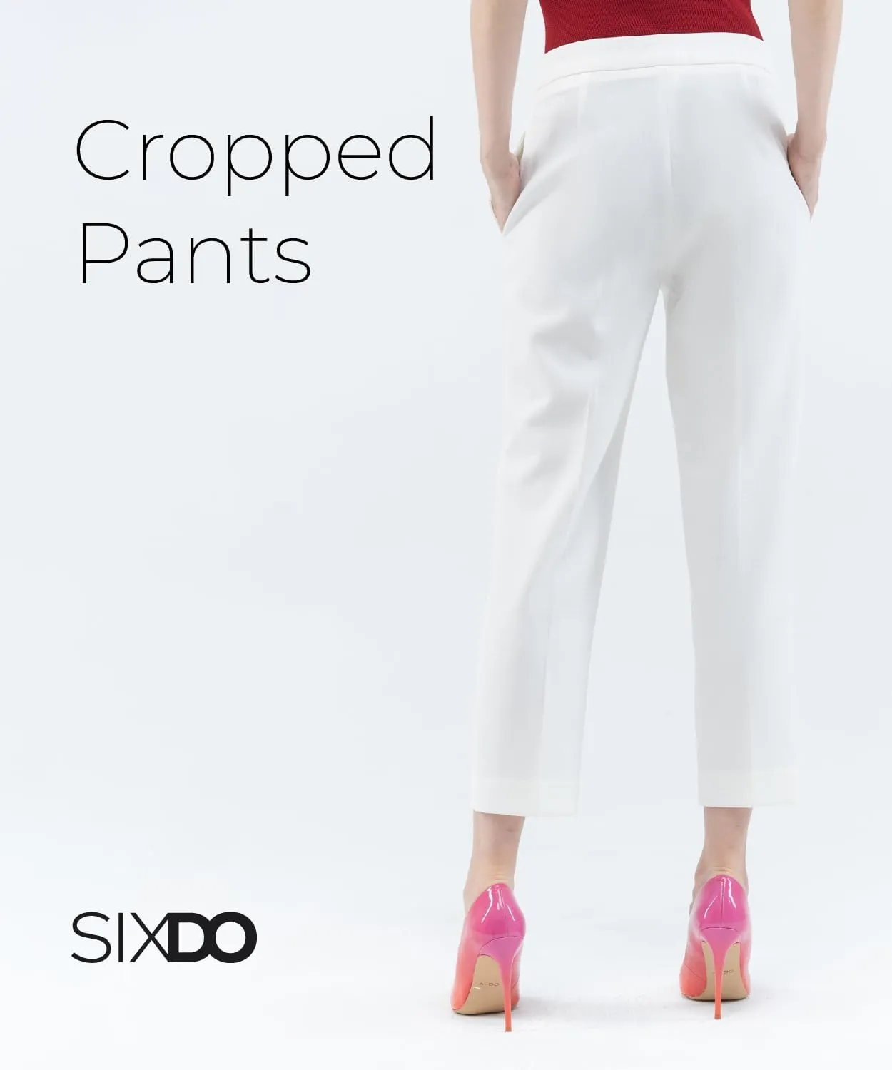 Womens Work Pants High Rise Woven Straight Leg Cropped Regular Fit Office Trousers