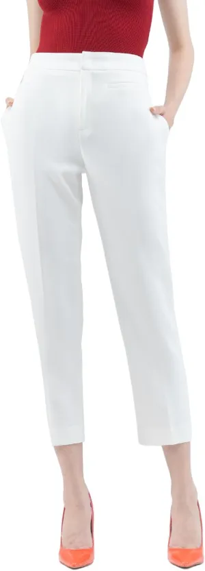 Womens Work Pants High Rise Woven Straight Leg Cropped Regular Fit Office Trousers