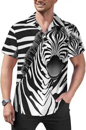 Zebra Print Print Cuban Collar Shirt Classic Design for Comfort and Style