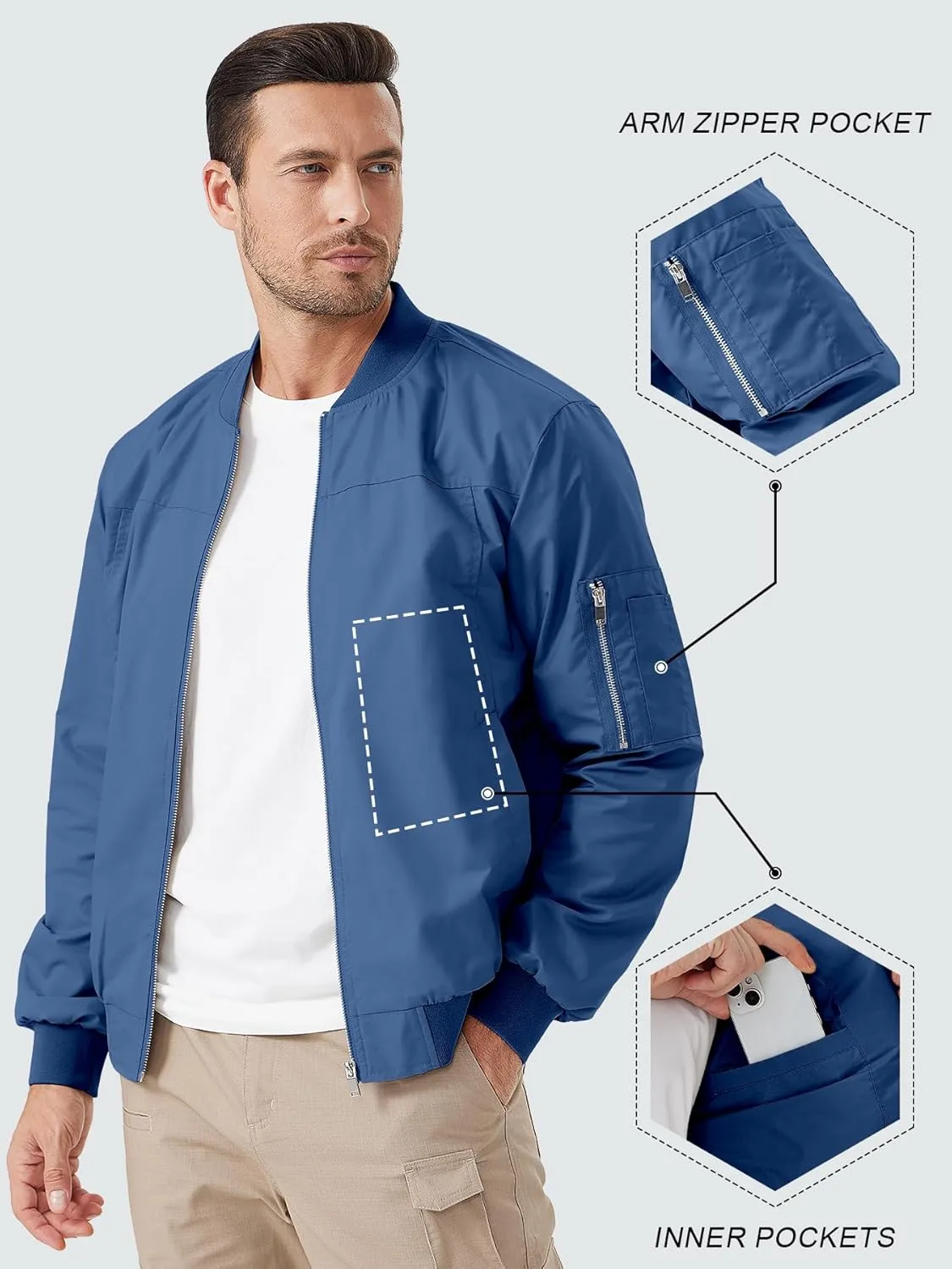 ZUTY Men's Bomber Jacket Lightweight Casual Spring Fall Windbreaker Coat with Zipper Pockets