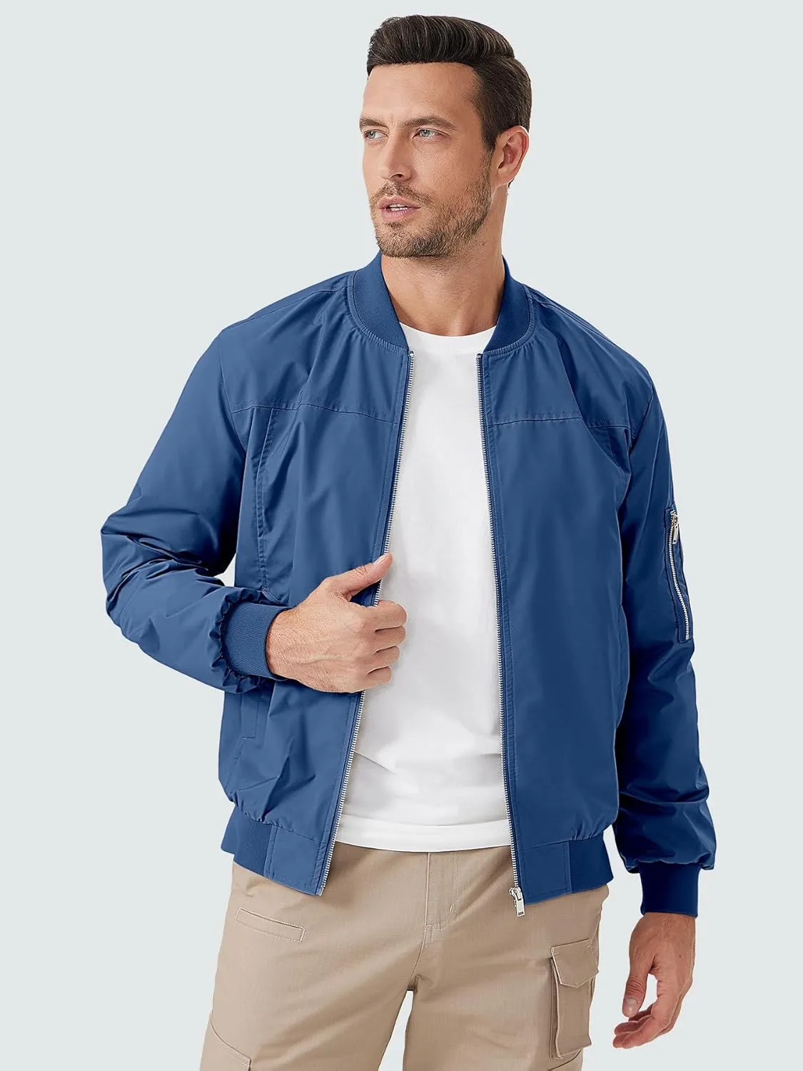 ZUTY Men's Bomber Jacket Lightweight Casual Spring Fall Windbreaker Coat with Zipper Pockets